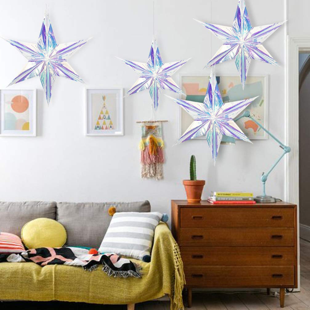 3 Stück Hängende Holographische Stern-Ornamente – Regenbogenfarben, Aus PVC, Für Party-Deko