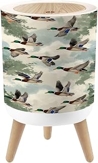 Small Trash Can with Lid Duck Hunting Wild Rustic Duck Lovers Mallard Ducks Flight Formation Round Press Top Garbage Can with Legs Trash Bin Waste Basket for Kitchen Bedroom Bathroom 7L/1.8 Gallon