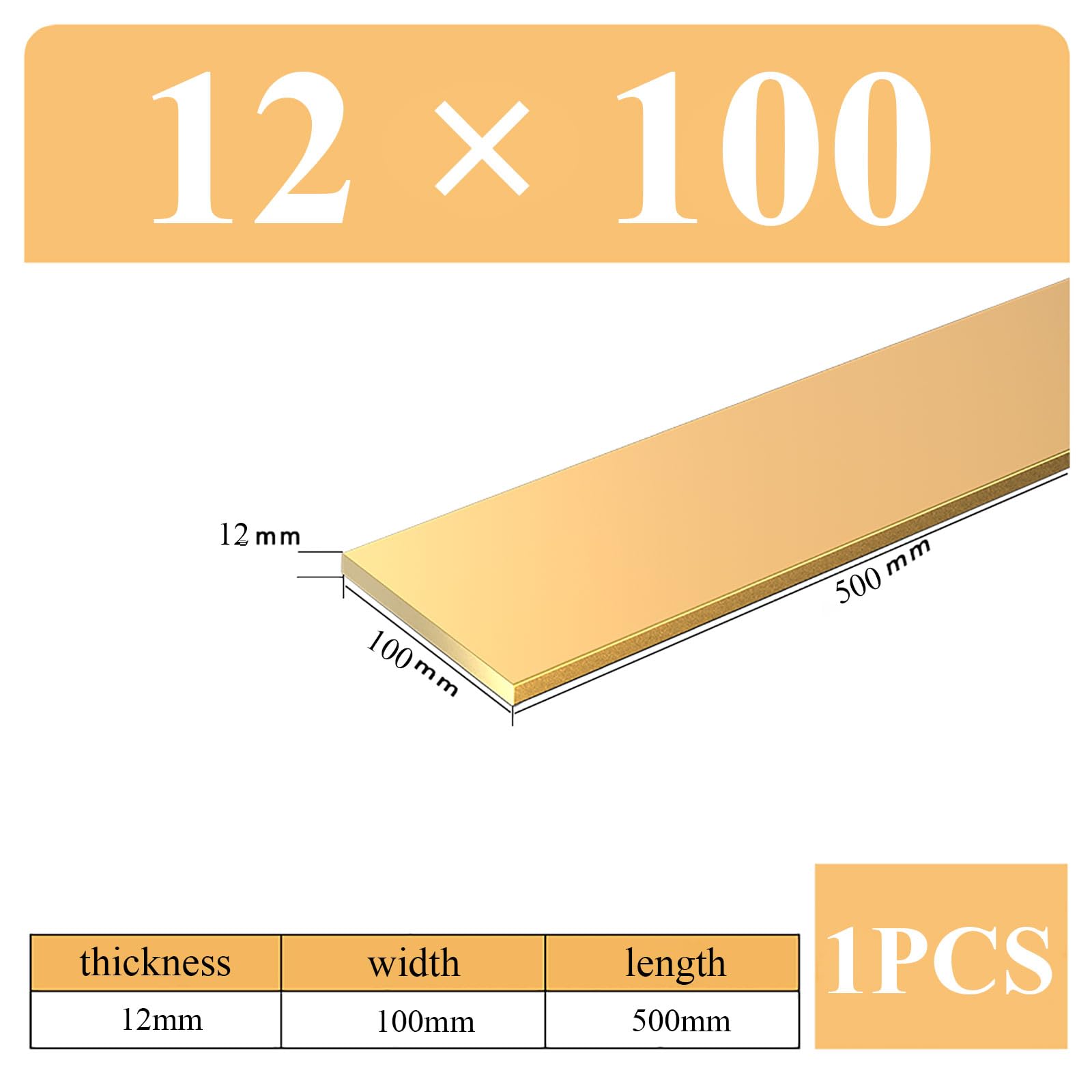 COYOUCO Brass Flat Bar Stock, 12Mm Thickness X60/80/100Mm Width X 500Mm Length Brass Plates Mill Stock for Knife Making, Craft,12 * 100 * 500mm