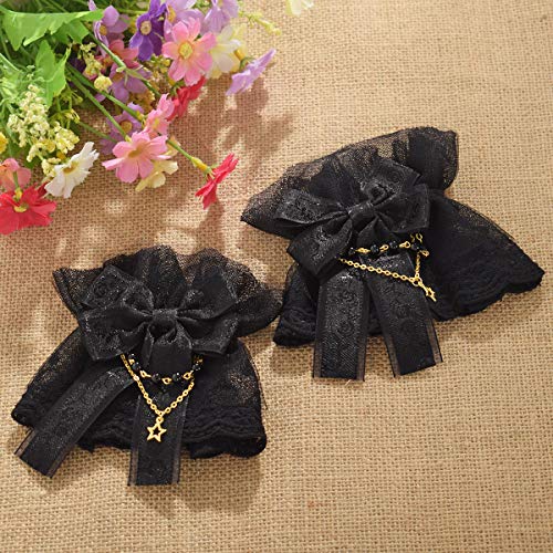 Blessume Lolita Lace Cuffs Steampunk Wrist Cuff Bracelet (Black 10(1Pr)) #TOP6