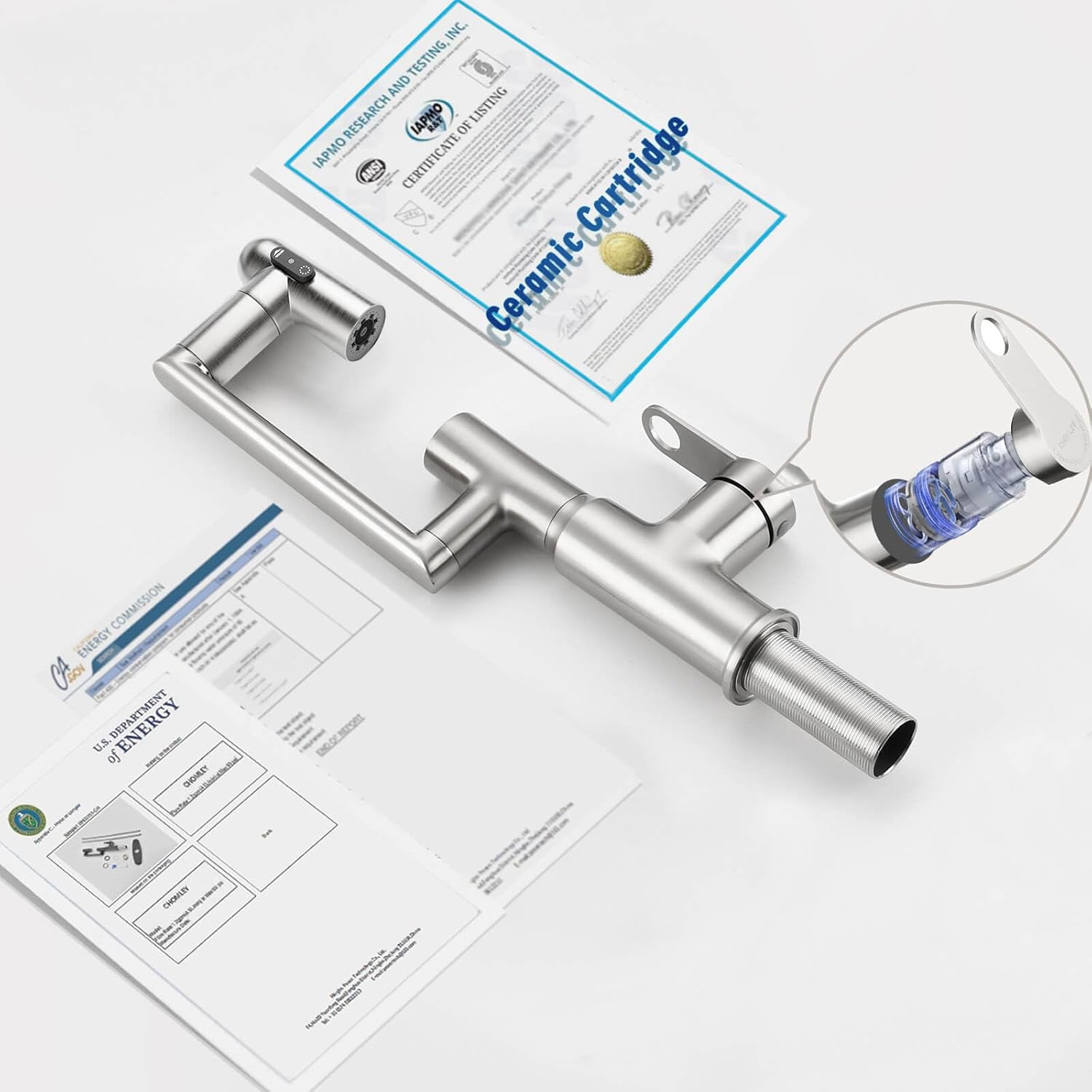 Rotatable Bath Faucet with Temp Display in Celsius, Single Hole Brushed Nickel and 3 Outlet Modes Faucet, Battery-Free