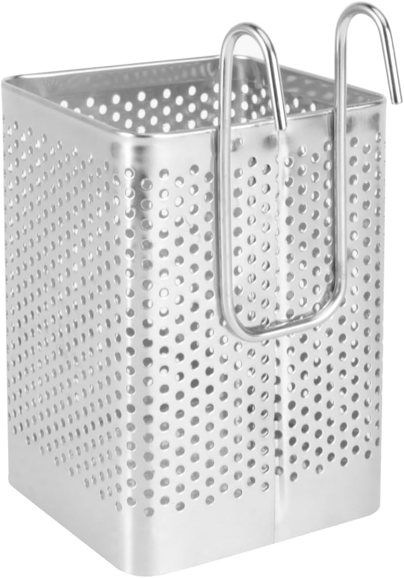 PRETYZOOM Stainless Steel Hanging Chopsticks Holder with Hooks Perforated Utensil Drying Rack and Storage Box for Kitchen Cutlery Organizer Space-Saving Design
