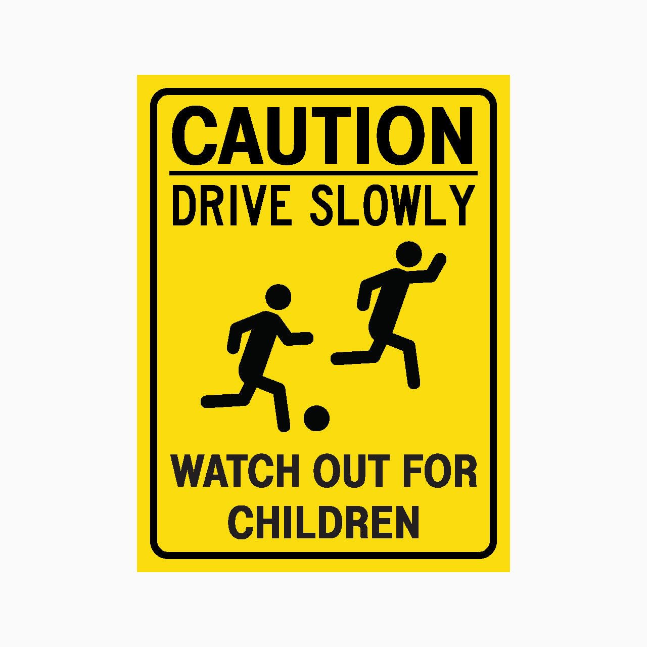CAUTION DRIVE SLOWLY WATCH OUT FOR CHILDREN Sign, 12x8 Metal Tin Sign, Drive slowly, watch for children.