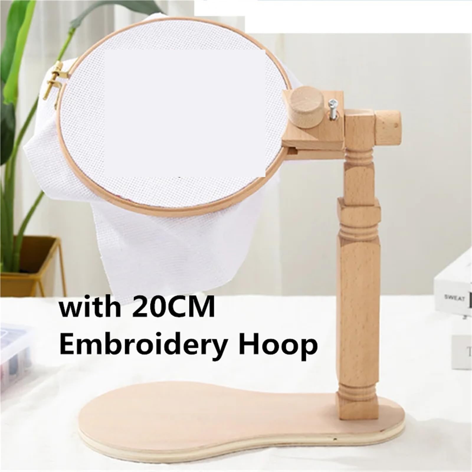 Ramka do haftu krzyżykowego, Drewniany stojak na tamborek Cross Stitch Frame Możliwość obrotu o 360 stopni(03-with 20cm Hoop)