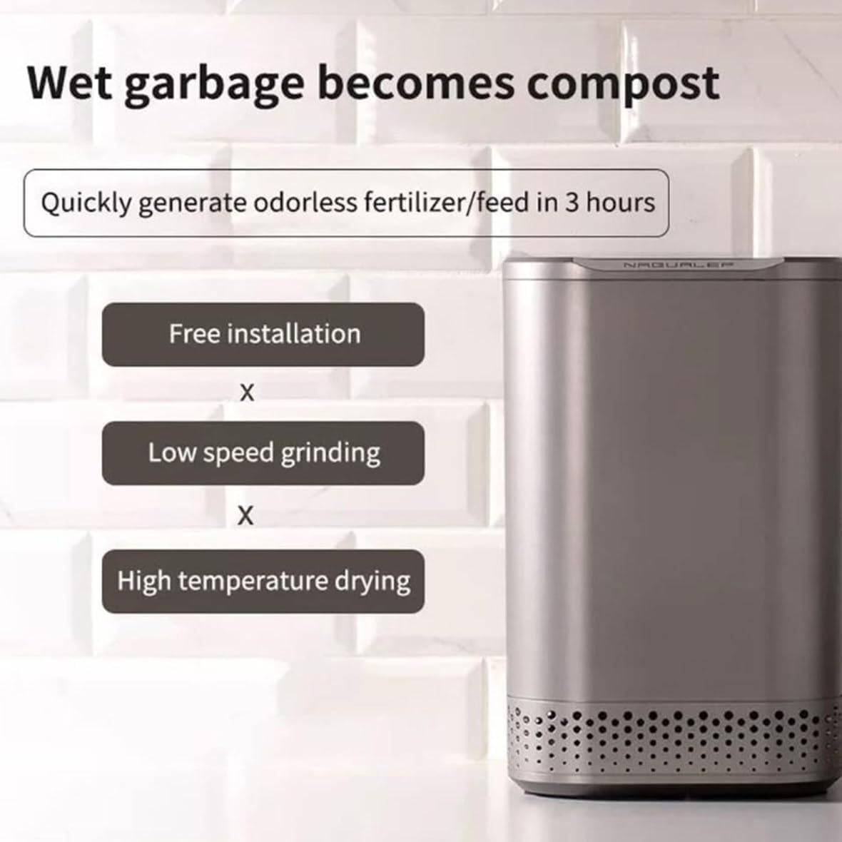 Kitchen Waste Composter Electric Compost Bin, 2.5L Smart Waste Compost Bin, Turn Garbage to Compost with Single Button, for Apartment Home