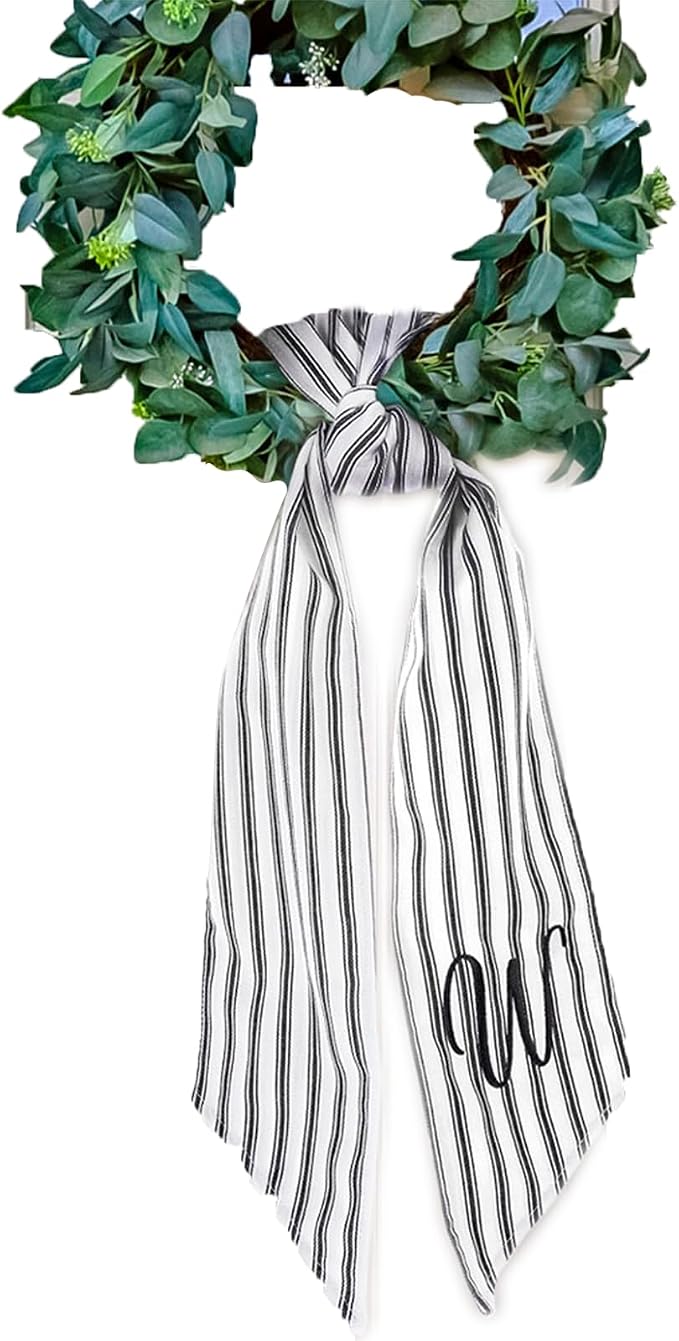 Monogrammed Front Door Wreath Sash – Custom Embroidery Outdoor/Indoor Decoration for Easter, Porch, or Party, Farmhouse Style 50-Inch Waterproof Wreath Ribbon