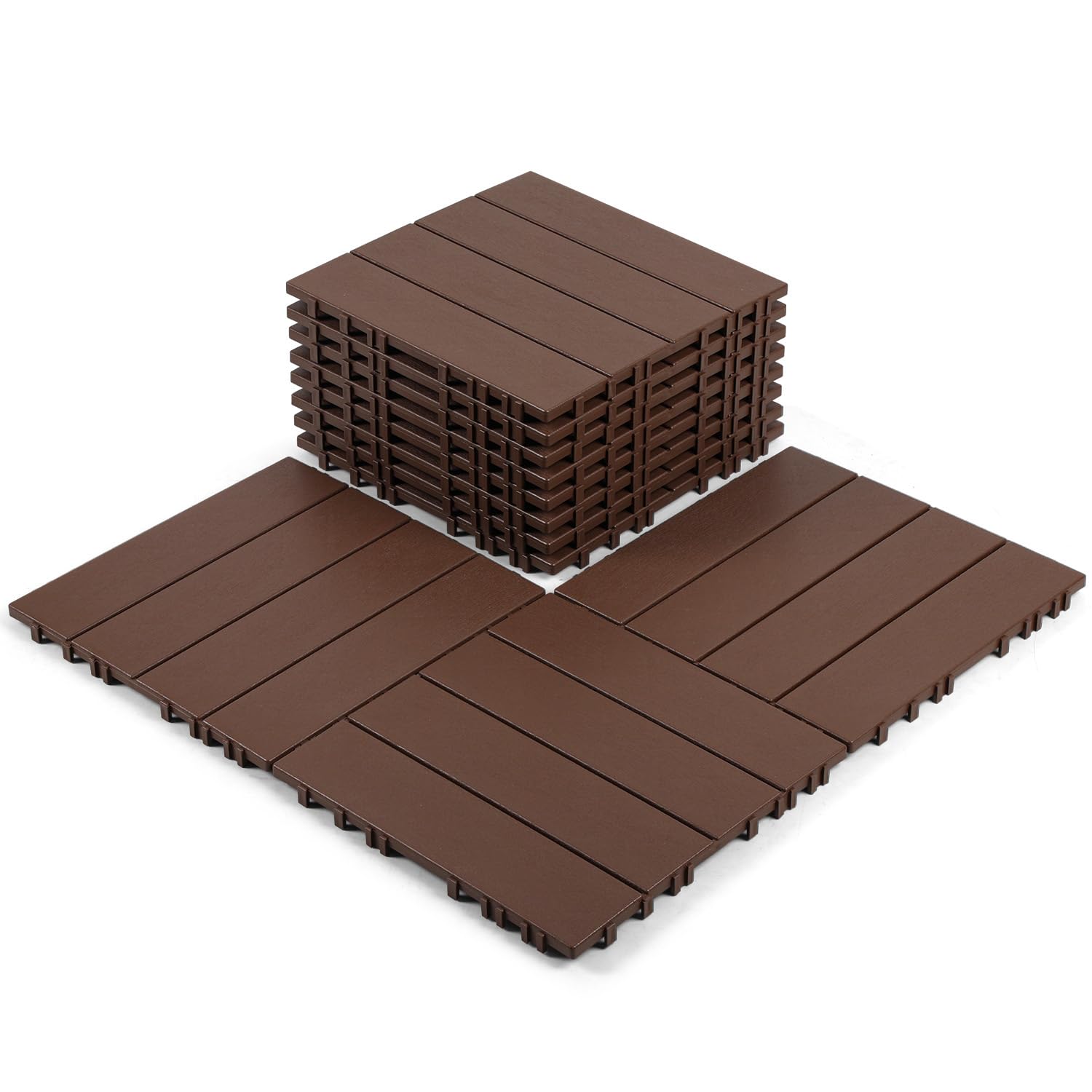 Lot de 33 dalles de terrasse en polypropylène - 30 x 30 cm - 3 m² - Rouge-marron - Pour terrasse et balcon - Résistant aux intempéries - Antidérapant - Avec système de drainage à clic