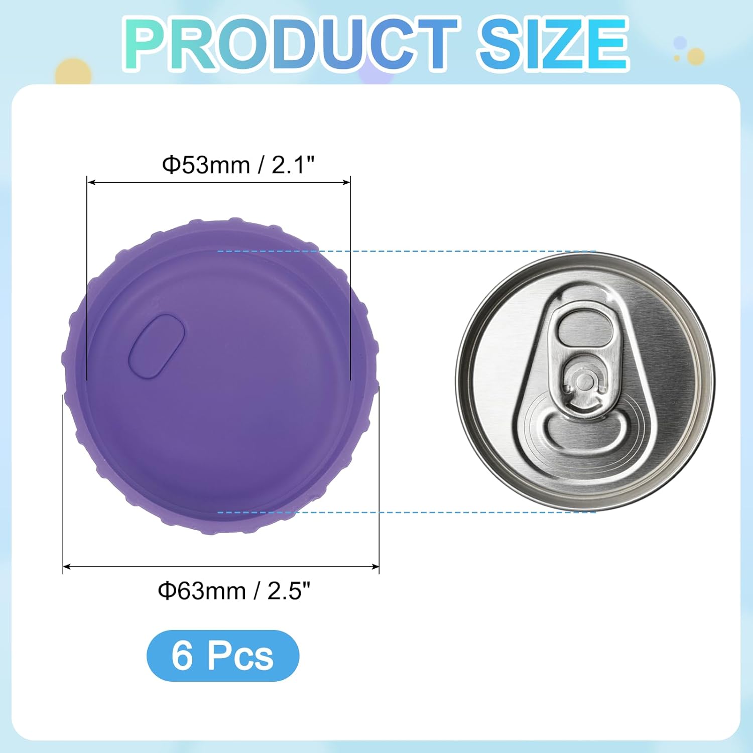 PATIKIL Silicone Soda Can Lids, 6 Pack 1" Height Reusable Soda Can Cover Stopper Protector Covers for Beer Drink Juice Beverage, Fits Standard Cans, Purple