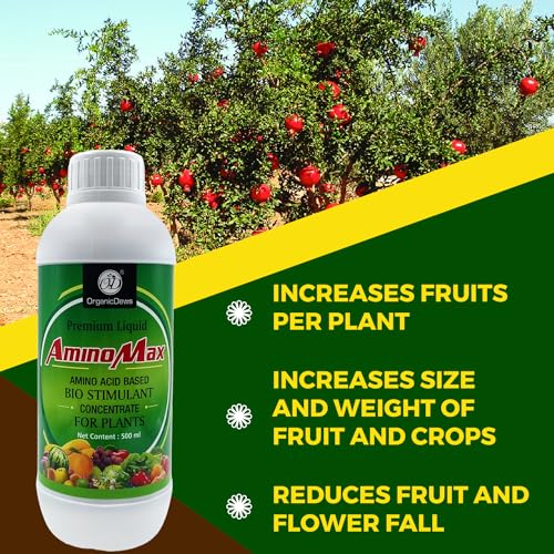 Image of OrganicDews Amino Fertilizer (Plant Protein Hydrolysates) Fertilizer Based Bio Stimulant Concentrate for Plants 500 ml with Measuring Cup 25 ml - Plant Growth and Yield Booster 500 ml
