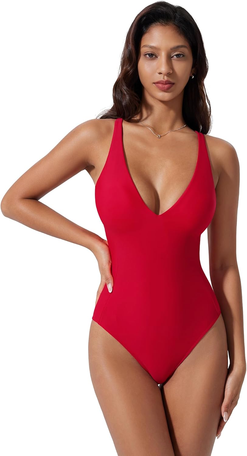 SUUKSESS Women Sexy Low Back One Piece Swimsuit Slimming Tummy Control Bathing Suit