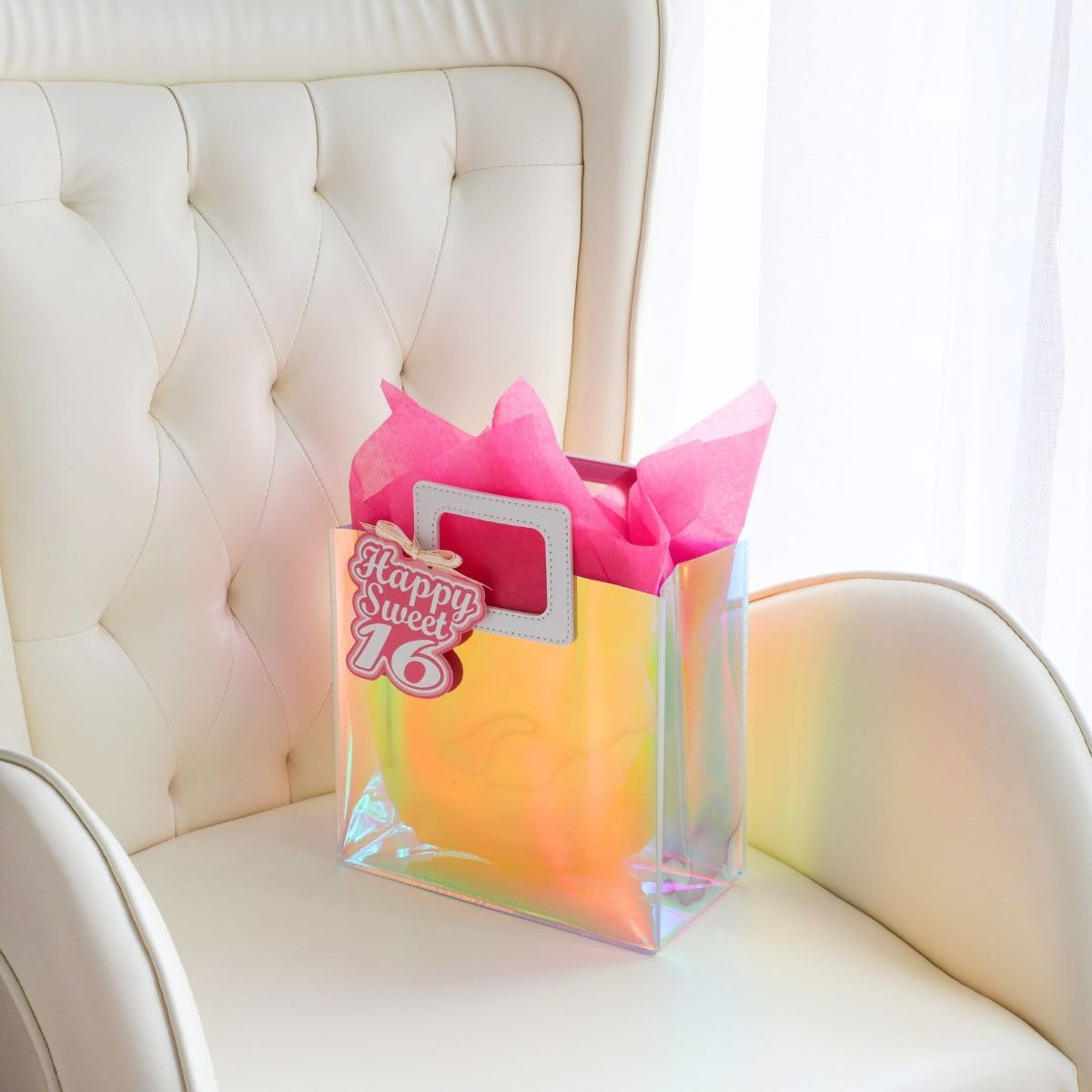 8.3'' Iridescent Small Sweet 16 Birthday Gift Bag with Tissue Paper image 5