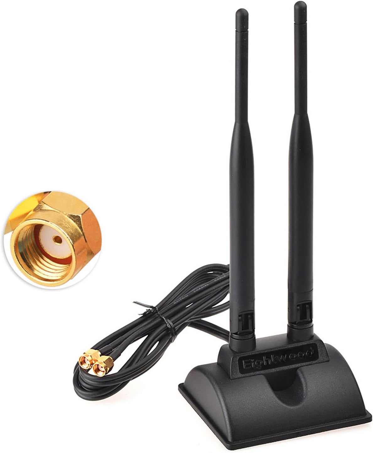 Eightwood WiFi Antenna with RP-SMA Male Connector, 2.4GHz 5GHz Dual Band Antenna Magnetic Base for PC Desktop Computer PCIe Bluetooth Card WiFi Router