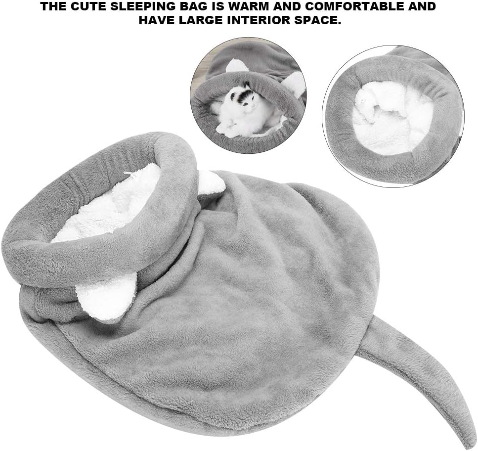 Cat Sleeping Bag Soft Plush Pet Bed Calming Self-Warming Kitty Sack Cave Sleeping Bag Puppy Cats Kennel for Cats and Dogs(grey M)