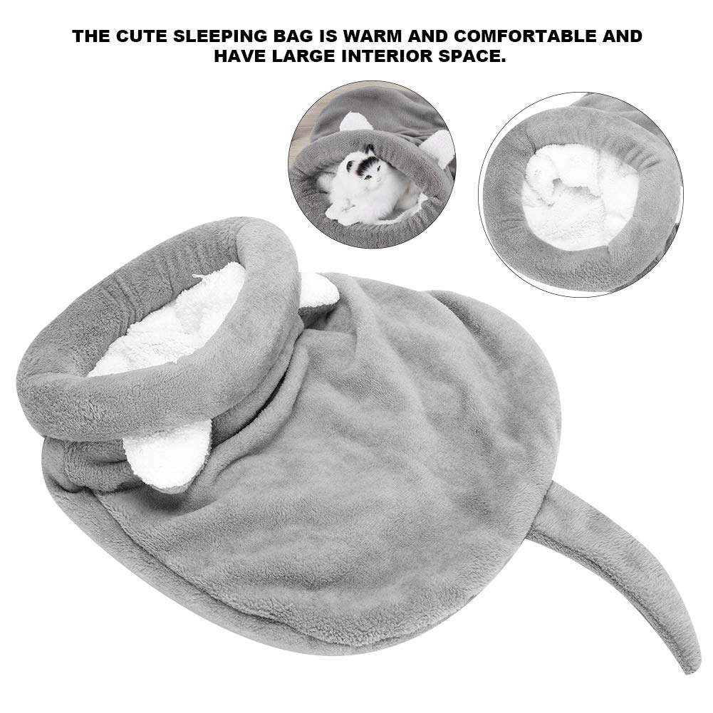 Pssopp Sac de Couchage pour Chat Doux en Peluche Auto-Chauffant Lavable Lits de Chat Câlin Sac Couverture Tapis Kitty Sac pour Chat et Chiot(Gris)