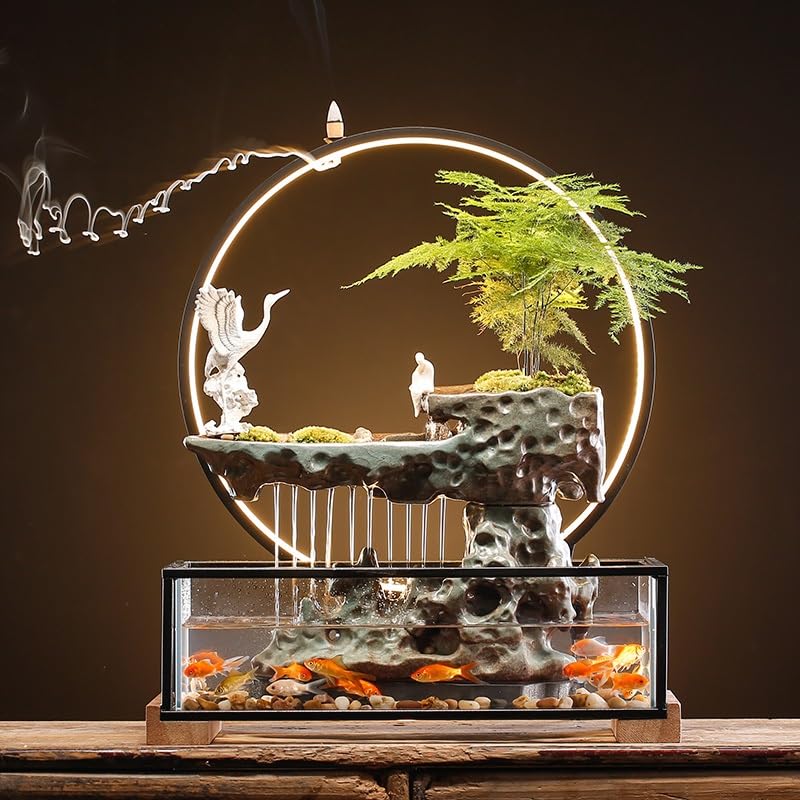 Cascada Fuente de Mesa con Agua circulante for Sala Estar, decoración Creativa, Oficina, pecera Vidrio, Escritorio, Paisaje Fuente Interior