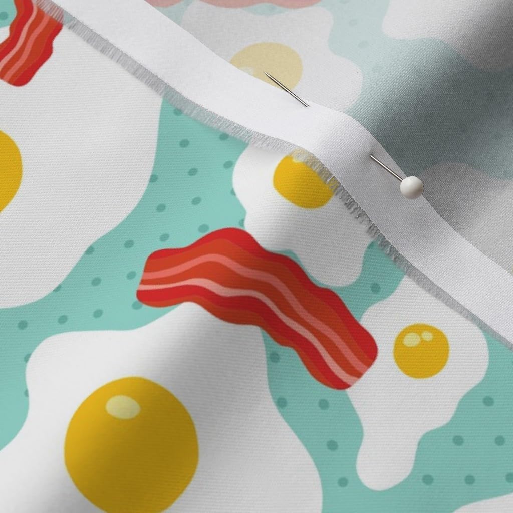 Spoonflower Fabric - Egg Bacon Breakfast Food Blue Morning Fat Pattern Kitchen Chicken Printed on Organic Cotton Sateen Fabric by The Yard - Sewing Quilting Apparel Home Decor