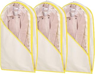 Paquete de 3 bolsas de ropa de gran capacidad con ventana, fundas transpirables para ropa para armarios, almacenamiento colgante, color amarillo, 60 x 11 x 90 cm