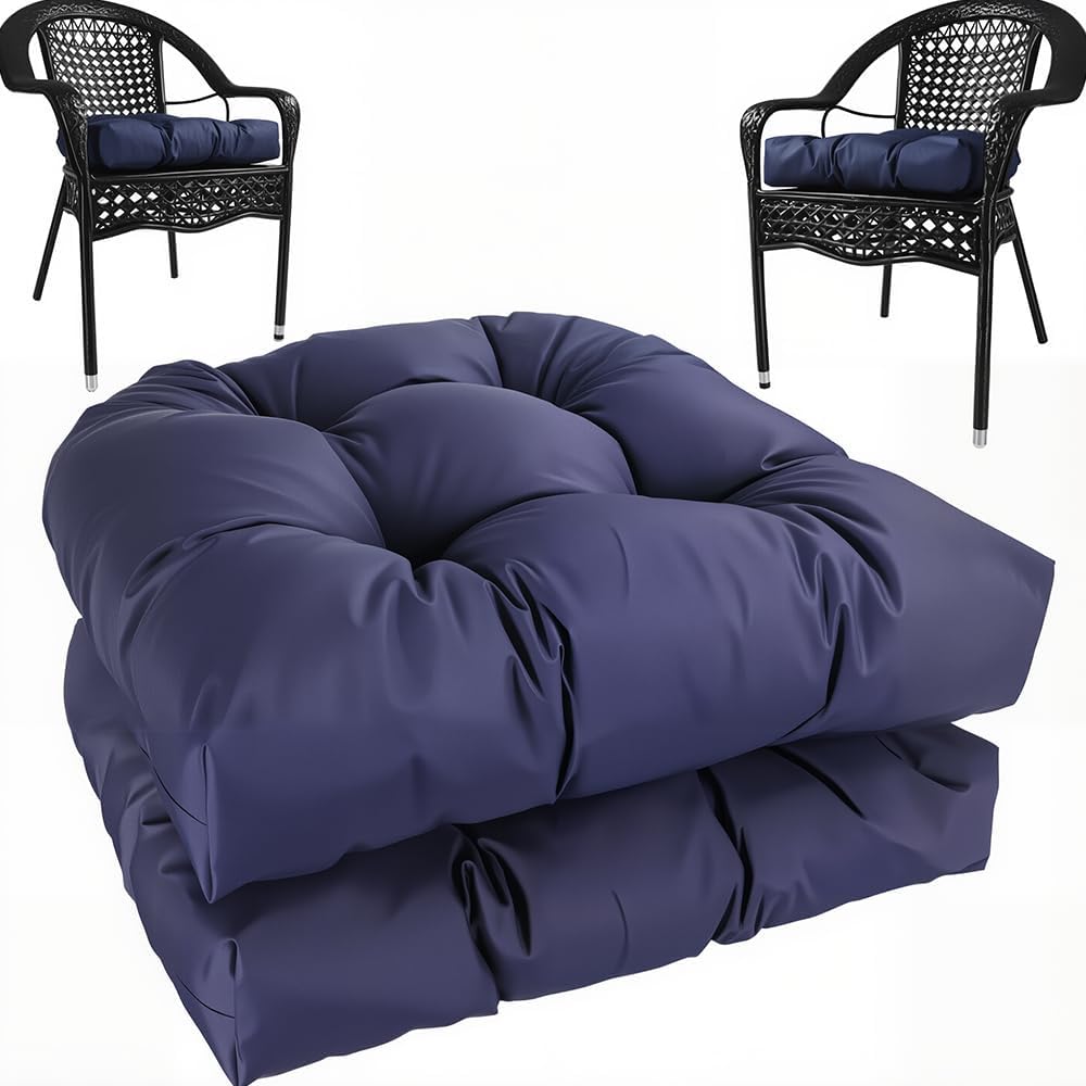 amberr Outdoor Chair Cushions Set of 2, Waterproof Outdoor Seat Cushions for Patio Furniture,Wicker Chair Cushions with Adjustable Straps (Navy, 19" x 19"x 5"（2 Pack)