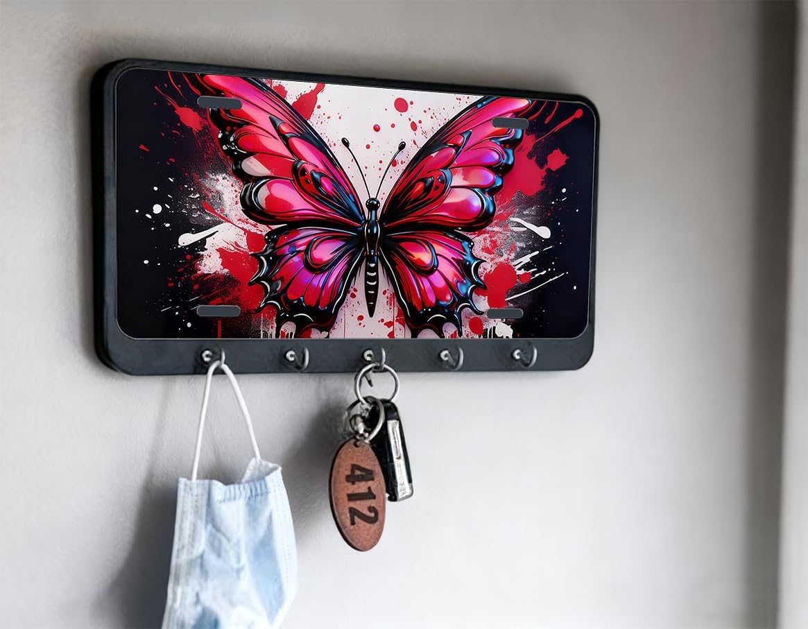 Butterfly Butterfly - Red Wings Front License Plate Aluminum Decorative License Plates Funny Metal Car Plate 6"X12" Novelty Vanity Tag Cover with 4 Holes Car Decor Accessory (LCP12030108)