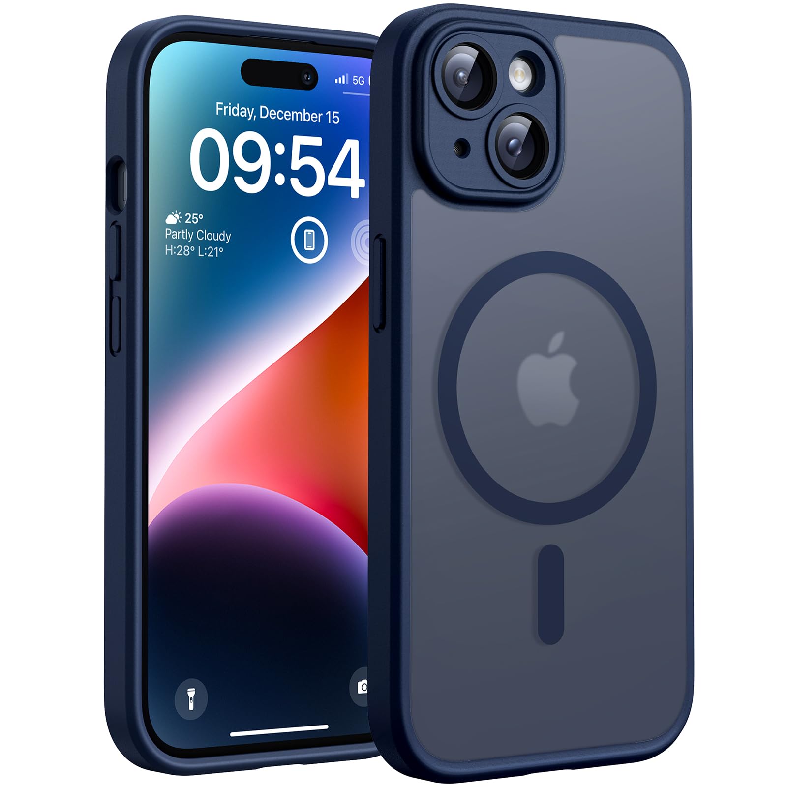 TOCOL Cover Magnetica per iPhone 14 6,1 Pollic, Compatibile con MagSafe, Protezione Fotocamera Integrata, Custodia Antiurto Traslucida Opaca, Blu