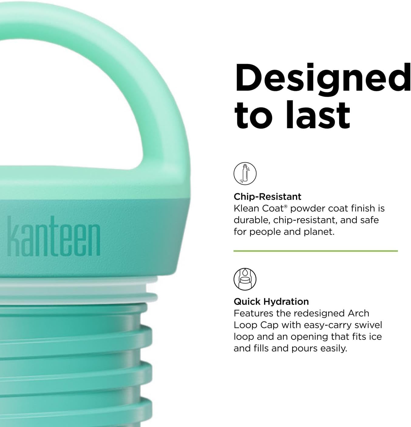 Klean Kanteen Rise Classic Insulated Water Bottle - Keep Drinks Cold for 65 Hours - Stainless Steel - Insulated Water Bottle - Leak & Sweat-Proof - Arch Loop Cap - 20 oz - Cabbage - Image 4