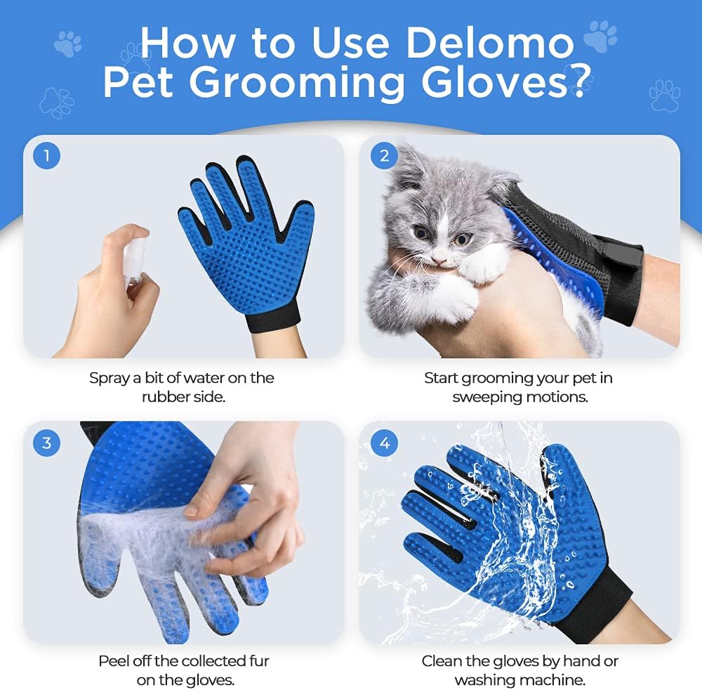DELOMO Pet Hair Remover, Pet Roller and Pet Gloves, Pet Grooming Gloves, Reusable Dog Hair Remover Roller, Efficient Pet Hair Removal Tool for Your Pets and Furniture, Blue Red