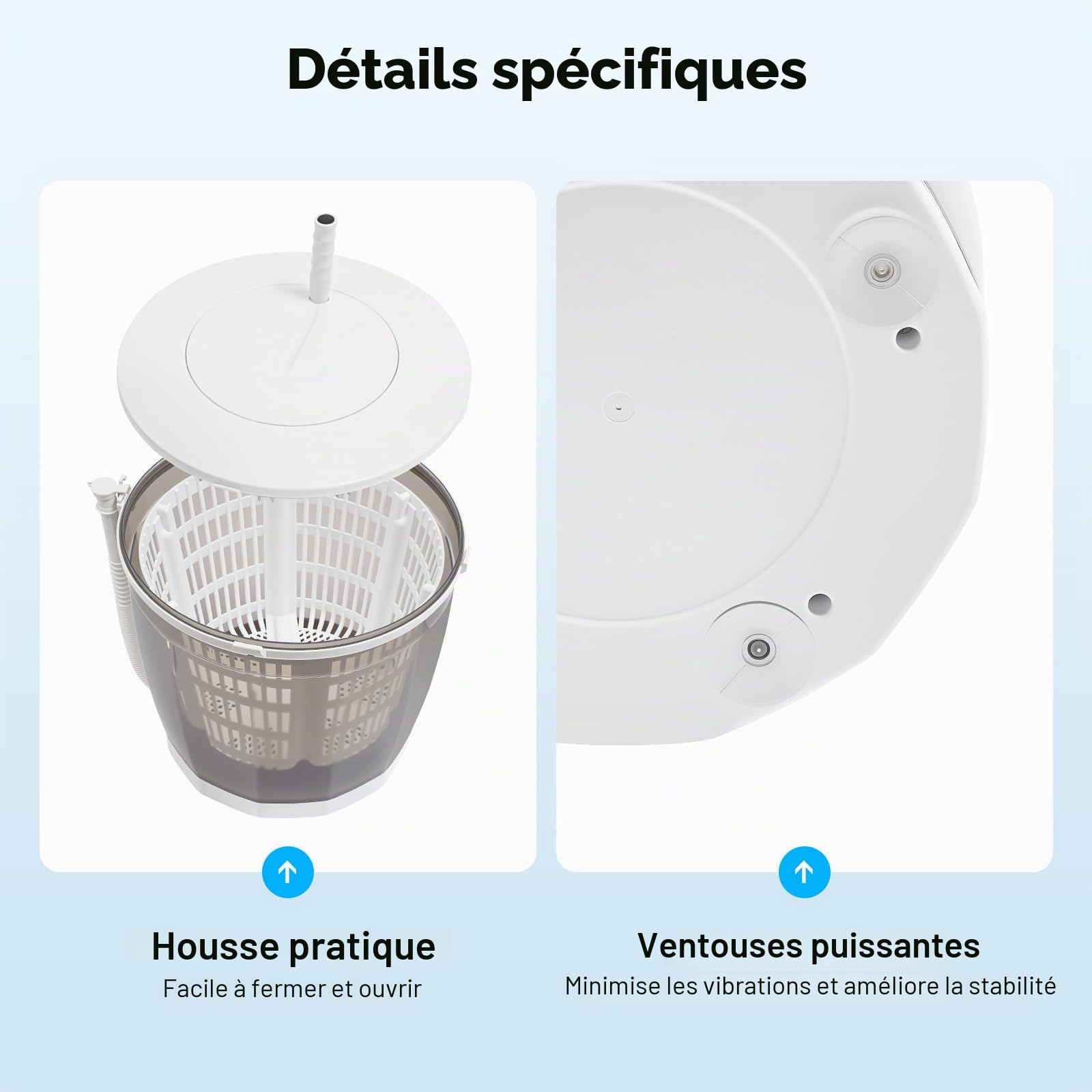 Mini essoreuse à linge manuelle 2 en 1 jusqu'à 2 kg avec taux de déshydratation de 40 à 50 %, 35 x 35 x 32 cm, mini machine à laver en plastique avec pieds à ventouse, machine à laver portable pour