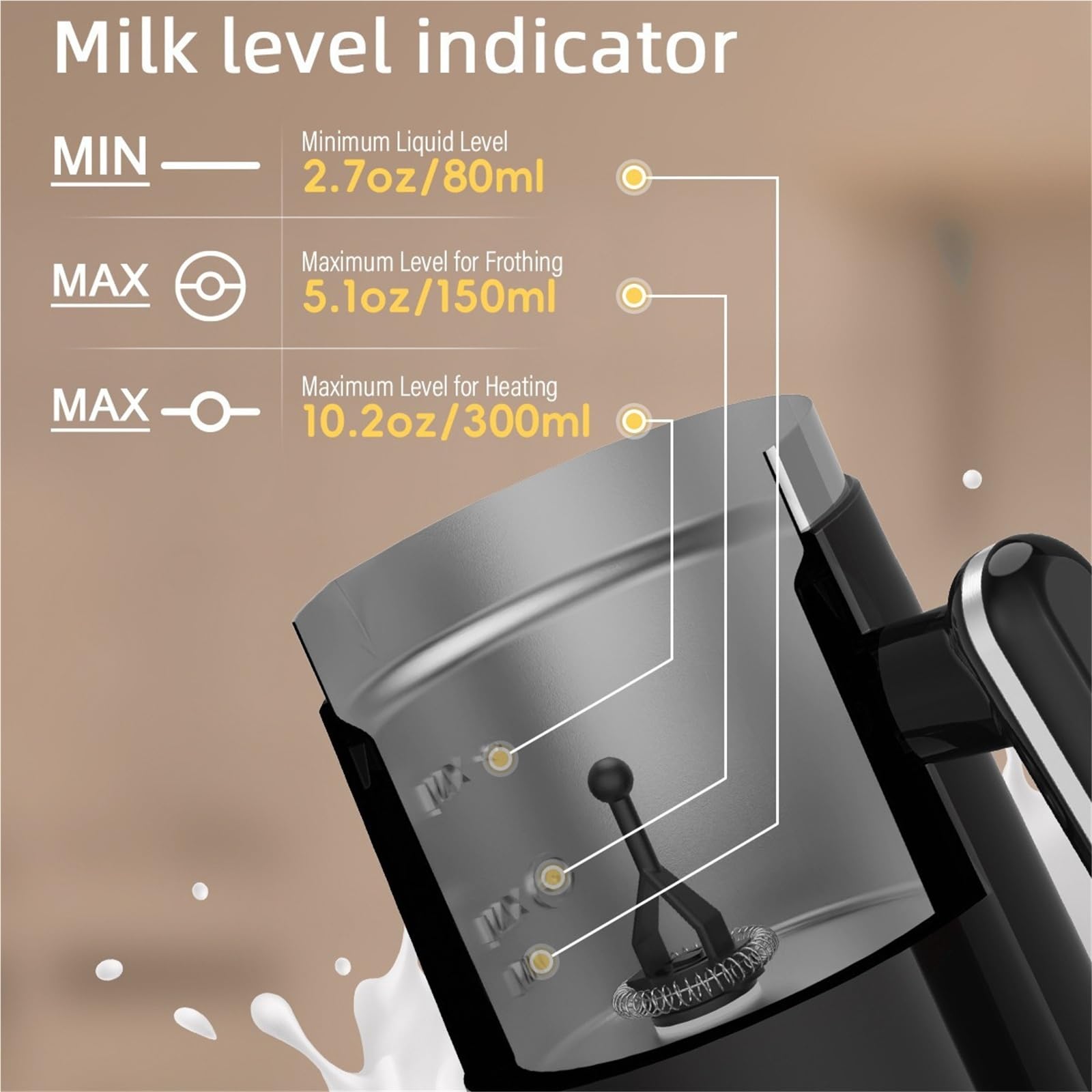 Elektryczny spieniacz do mleka i parownik podgrzewacz do piany 4 w 1 do kawy latte, gorącej czekolady, espresso, cappuccino automatyczny spieniacz na gorąco/zimno i podgrzewacz do mleka 300 ml