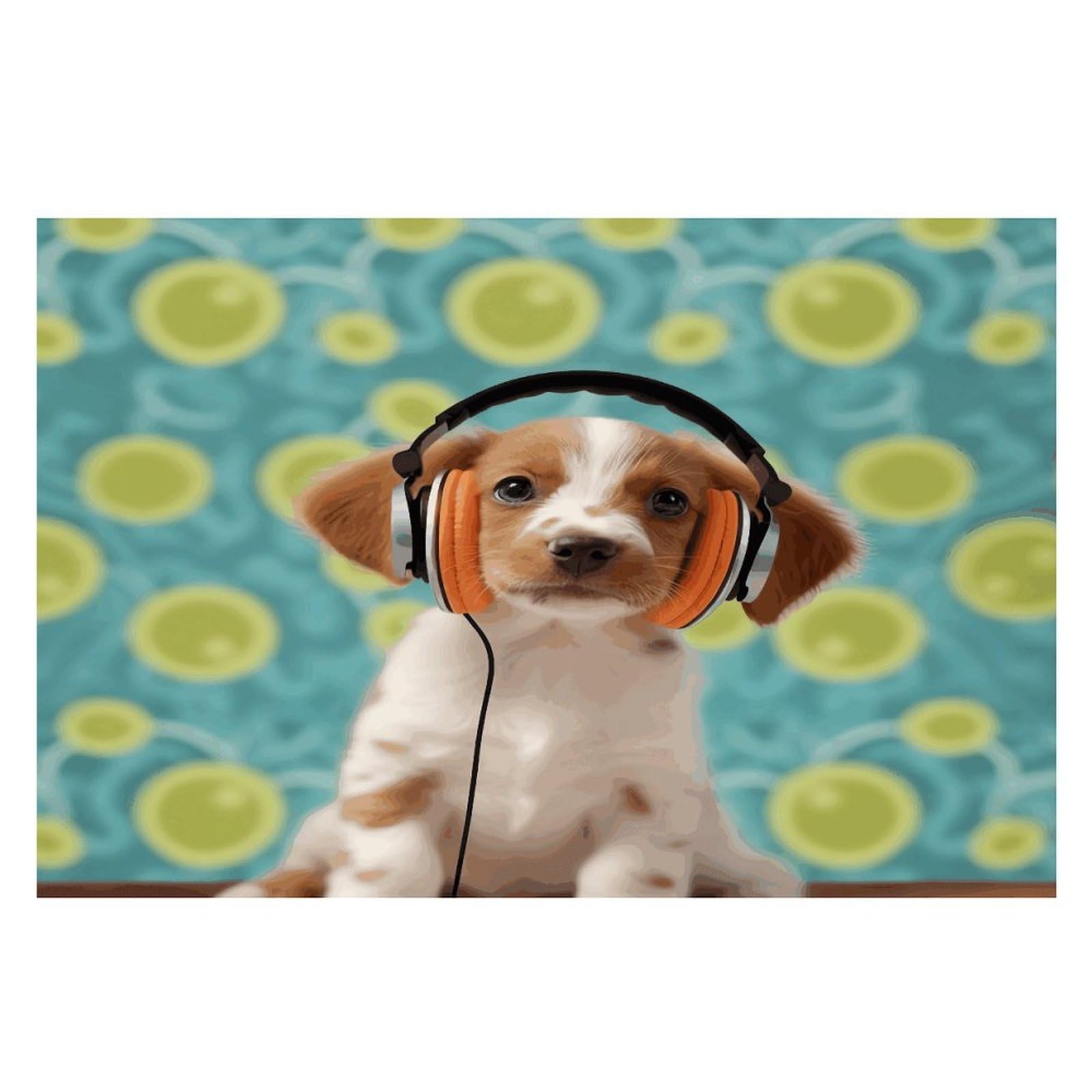 Puppy with Headphones Placemats Heat-Resistant Washable Place Mats Anti Slip Dining Table Place Mats Wipeable Dining Table Mats Kitchen Decoration Placemats 17.7’’×11.8’’