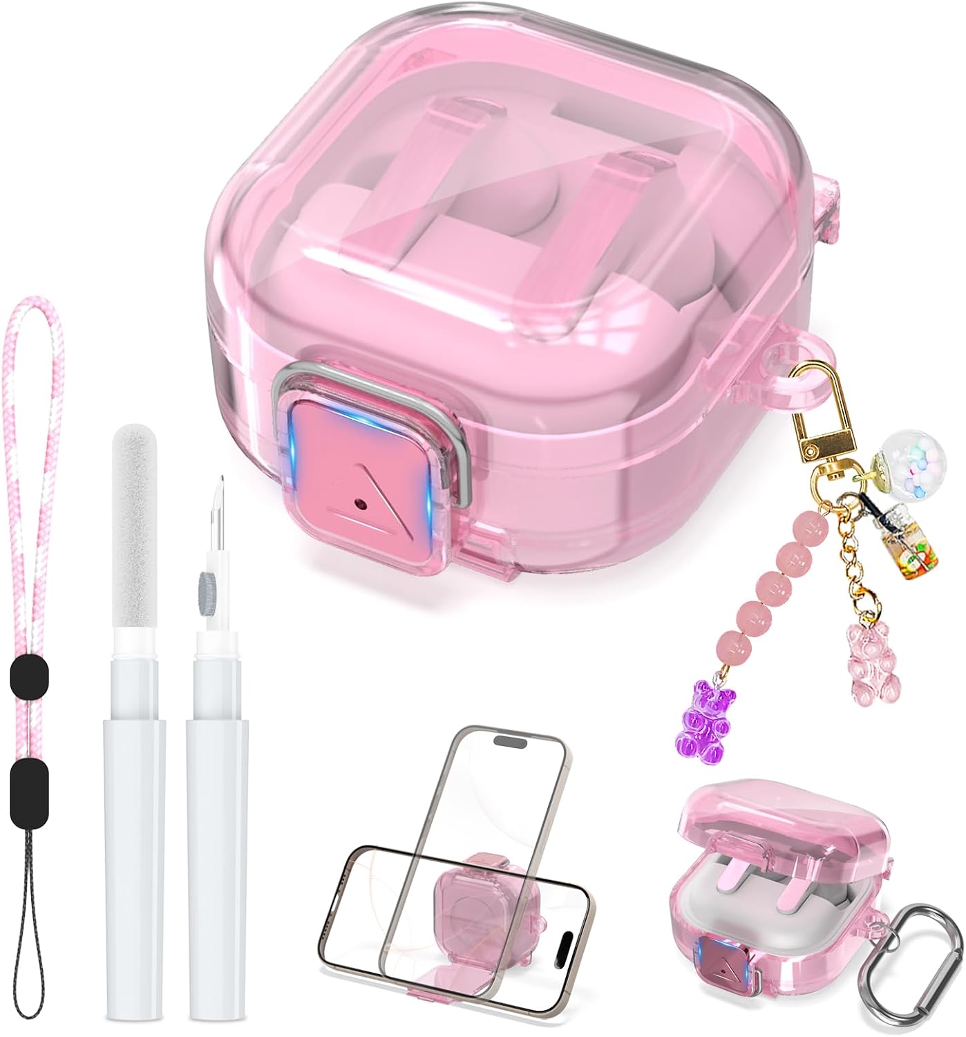 [5in1 Set] for Galaxy Buds 4 Pro Case/Buds 4 Case for Women, Clear Pink