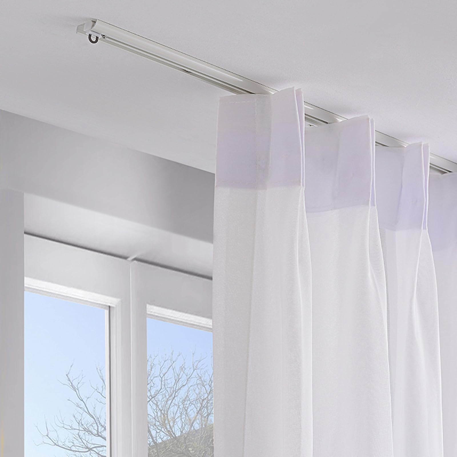 Support de tringle à rideau adhésif ultra fin sans perçage en aluminium pour salon, chambre à coucher, séparateur de douche (1,30 m, blanc) – Installation facile, design élégant