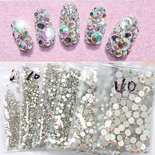 SS3 AB 1440pcs Crystal AB Color Super Shiny Nail Art Rhinestones Flat Back Non Hotfix Strass Stone 3D Nail Decorations Gems Accessories Manicure