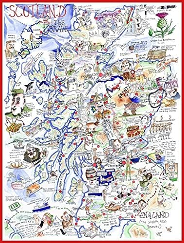 Comical Map Of Scotland, Artwork By Tim Bulmer - 1000 Piece Puzzle For Adults, Large Puzzle 66cm X 50cm In Size. Challenging To Complete But Fun And Humorous