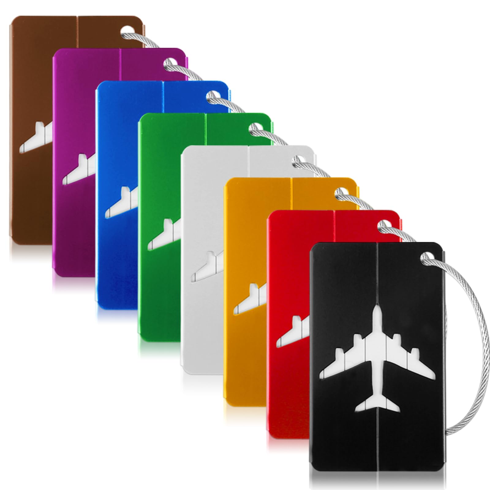 8 Stück Kofferanhänger mit Adressschild, 7.5 x 4.5cm Aluminium Adressanhänger Koffer Gepäckanhänger mit Edelstahldrahtschlaufe für Lange und Kurze Reisen