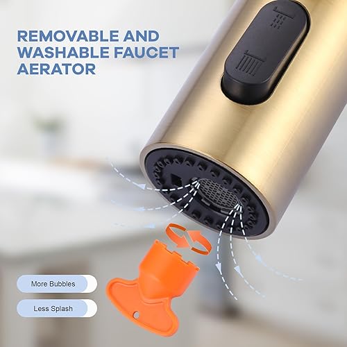 Miniatura 3 de iVIGA Cabezal de repuesto para grifo abatible, boquilla de cabezal rociador extraíble de 3 funciones dorada con 9 adaptadores para grifo de