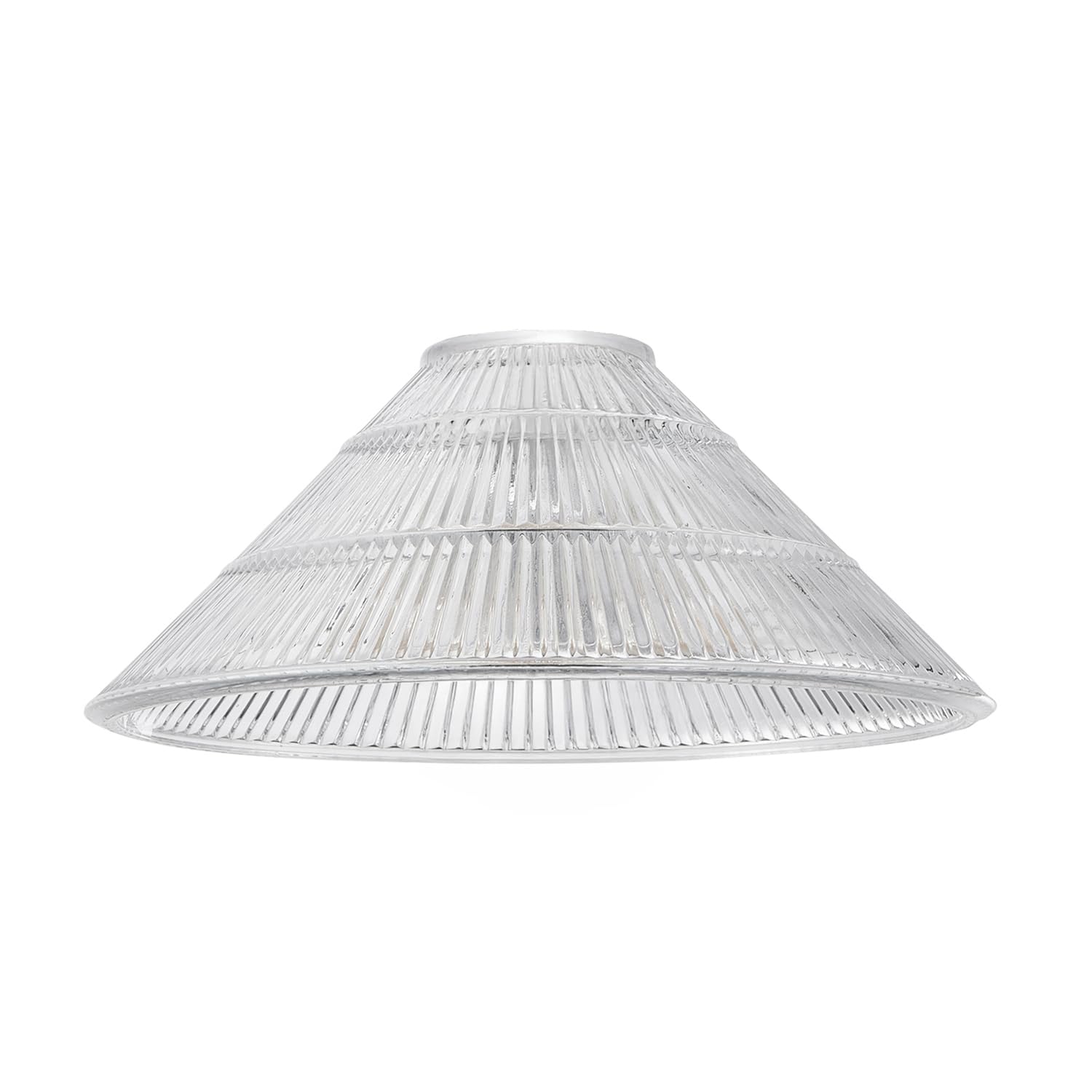 Happy Homewares Cone Shaped Glass Pendant Shade - Transparent Ridged Easy Fit Lamp Shade - 19cm Height