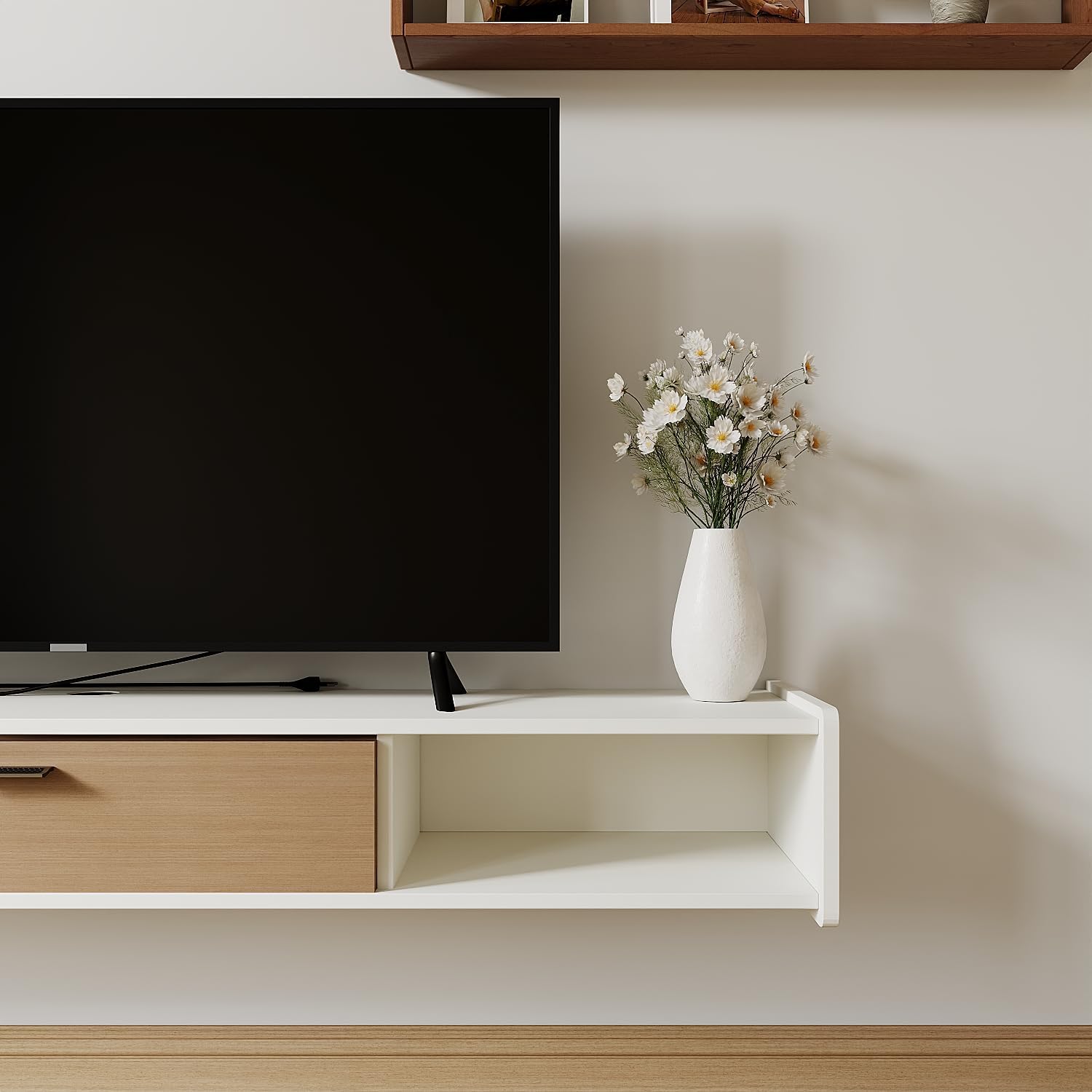 47'' Floating TV Stand for TVs Up to 32/65 Inch, Modern Entertainment Center Media Console with Storage Under TV Shelf Wall Mounted TV Shelf for Living Room, Bedroom(White) 47 IN White