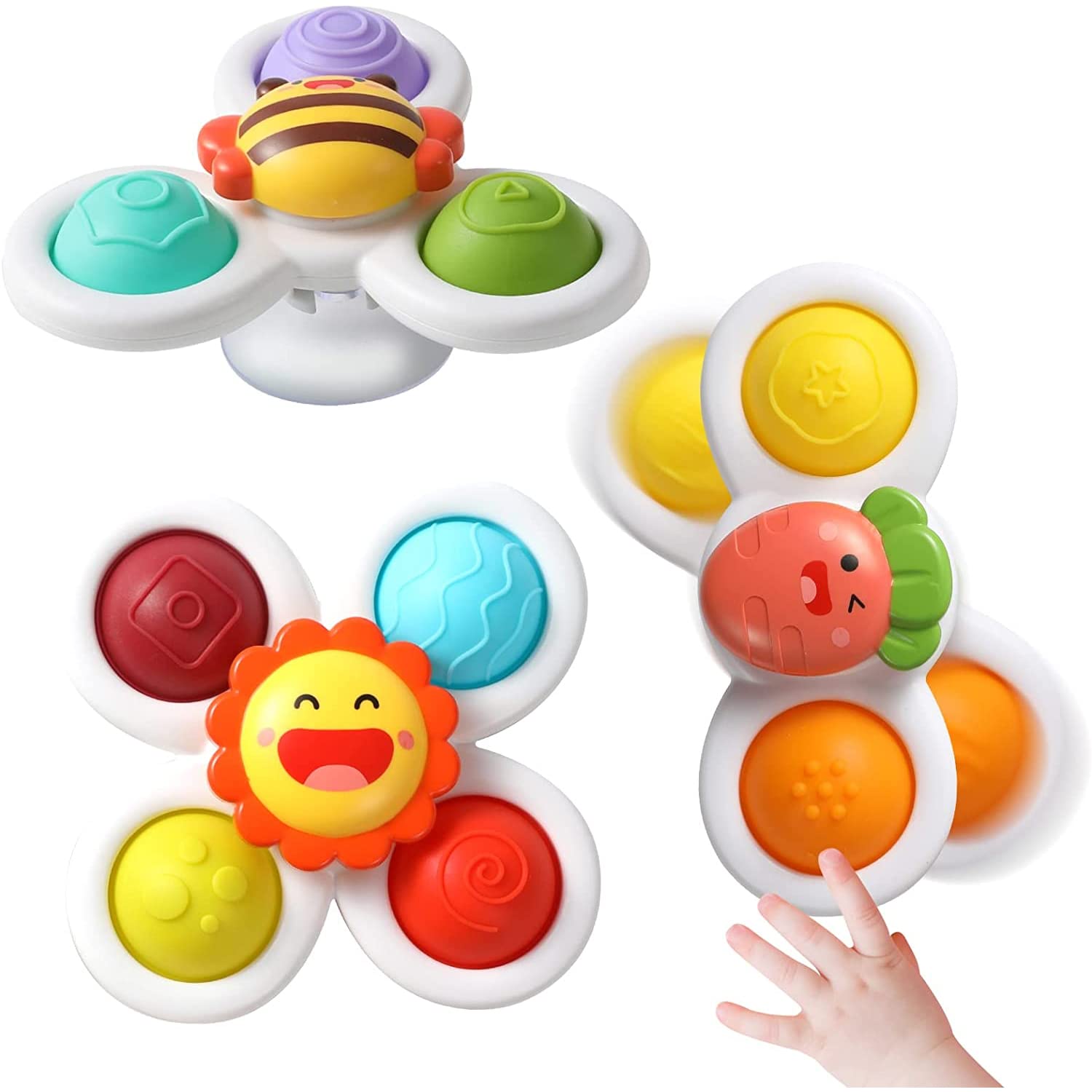 JZS 3pc Suction Cup Spinner Toys for Child Sensory Spinning Top Toys, Bath Toys Early Education Spinning Toys, Birthday Gifts for Boys Girls,Suitable for Children As a Gift Toy
