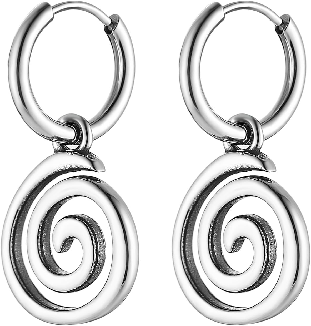 HZMAN Geometric Dangle Drop Earring for Men Women Stainless Steel Lightweight Hinged Huggie Hoop Earring Jewelry Gift