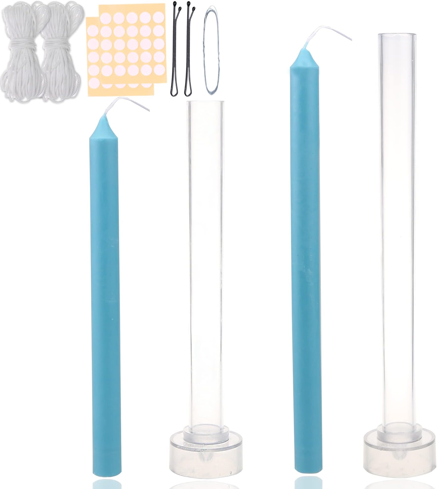 MILIVIXAY 2PCS Taper Candle Molds - Pillar Candle Molds - Perfect for Making Emergency Candles, Chime Candles, Table Candles-Including 60 Ft Wicks, 50 Stickers,1pc Wire and 2pc Wick Clips.