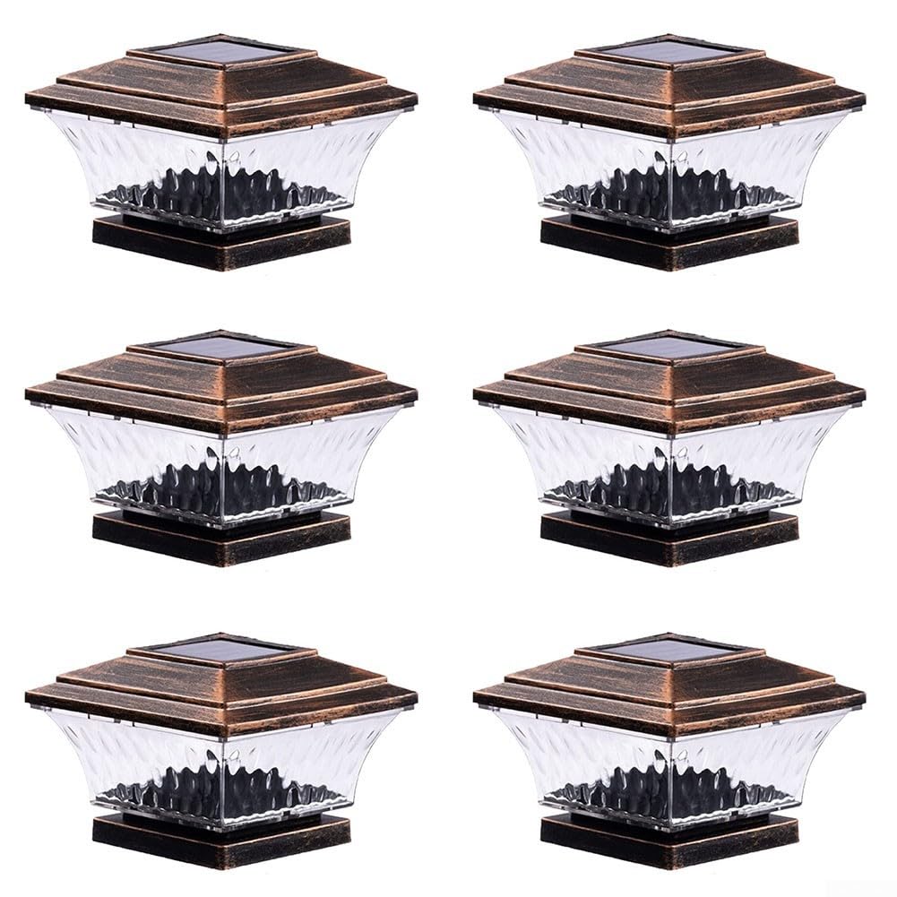 Solarbetriebene Decklichter, 6 Stück, zweifarbige Modi, automatisches Ein- und Ausschalten, kabellose Außentreppenlichter für Hof, Auffahrt, Terrasse, 18 x 18 cm (schwarz)