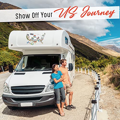 Image of RV State Sticker Travel Map of The United States | 50 States Stickers of US | States Visited Vinyl Decal Bumper Sticker for RVs | USA Tracker for Camper Trailer Accessories