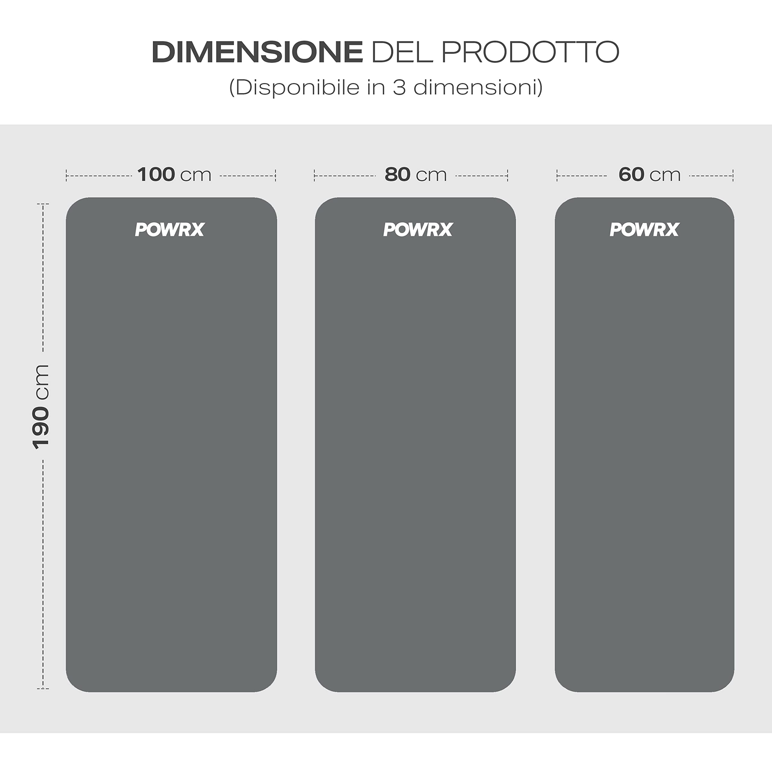 POWRX Tappetino Fitness Antiscivolo 190 x 60, 80, 100 cm - Ideale per Yoga, Pilates e Ginnastica - Extra Morbido e Spessore da 1,5 cm o 1 cm - Ecocompatibile con Tracolla e Sacca Trasporto + Poster