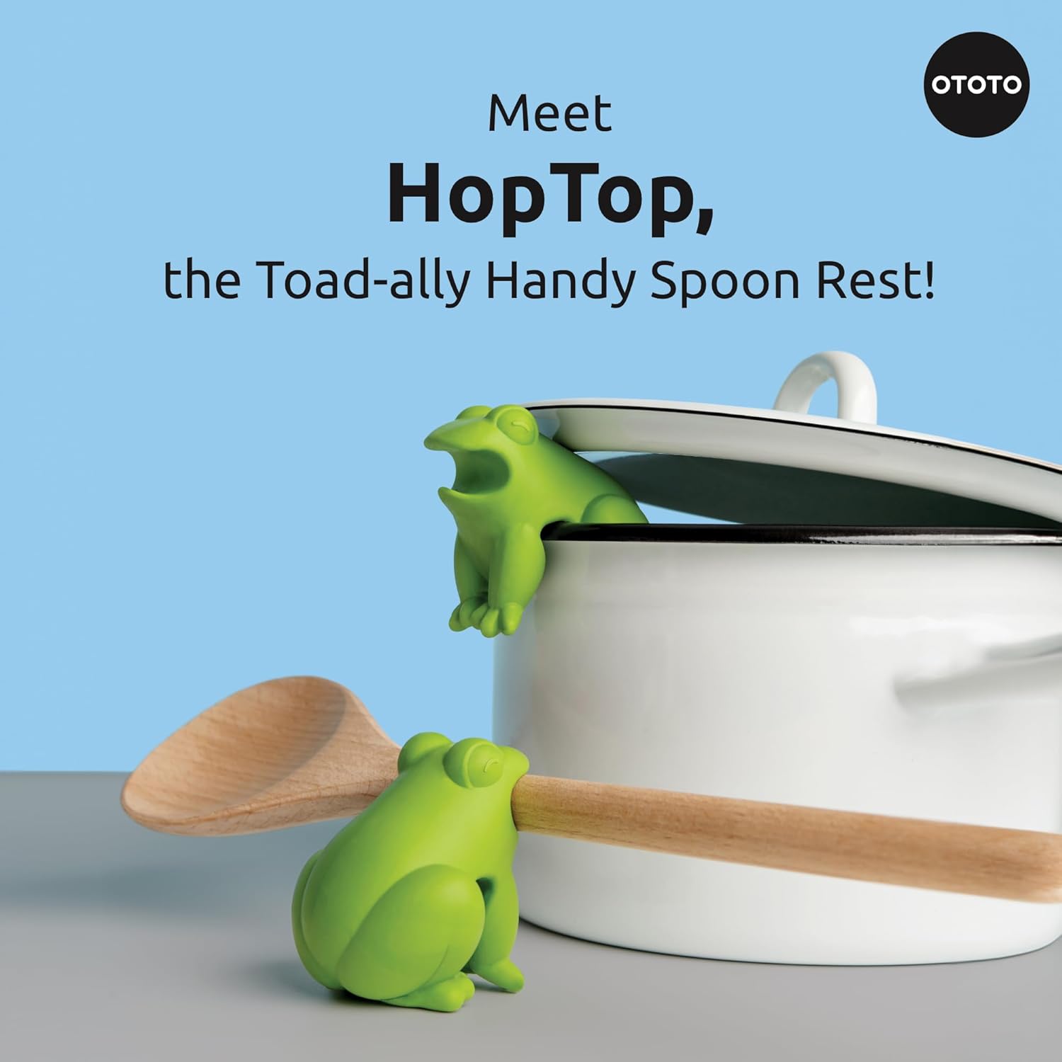 OTOTO New HopTop Frog Spoon Holder for Stove Top - Spoon Rest for Stove Top and Steam Releaser, Cute Kitchen Accessories, Cooking, Cool Gadgets, Fun Kitchen Gifts, White Elephant Gifts - view 3