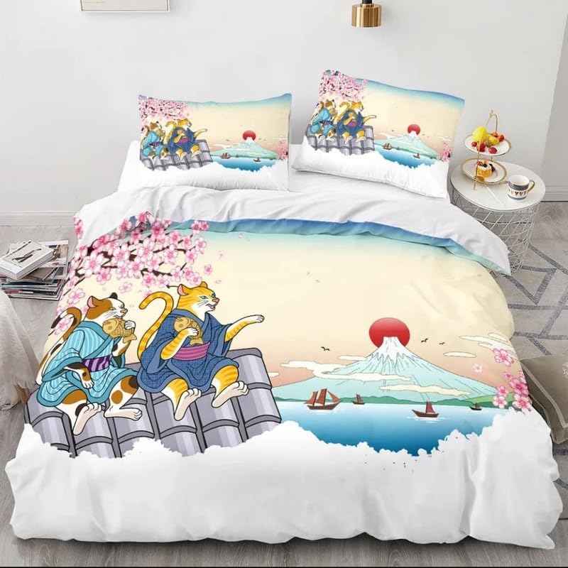 AITEXISingle Duvet Cover Set Beige Cherry Blossom Soft Single Duvet Cover 110g/㎡ Microfiber Single Duvet Set with 1 Pillowcase (19"x29") Cot Bed Duvet Cover Set for Girls Boys Gift