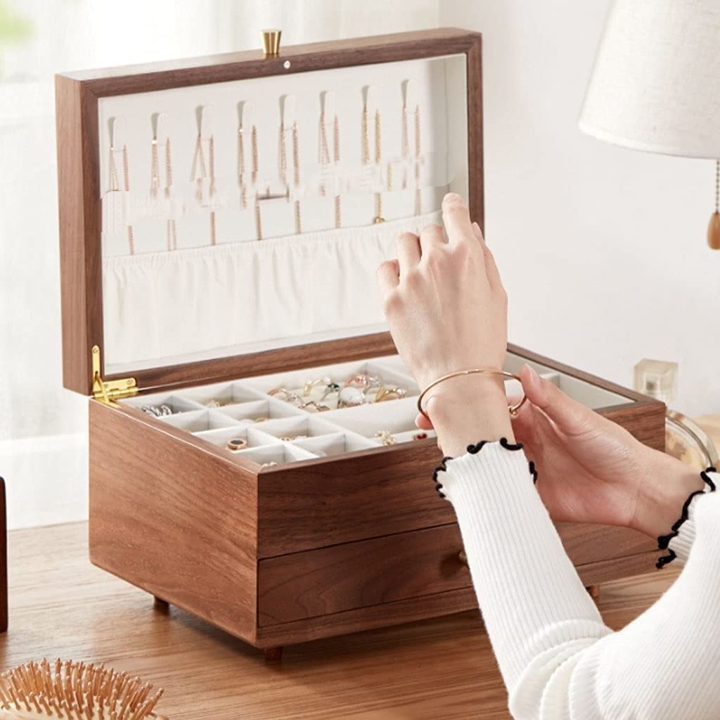 XBTGS Uhrenbox, Uhren-Organizer, Schublade, Massivholz, Aufbewahrungsbox, Ohrringe, Halsketten, Uhren-Aufbewahrungsboxen, Uhren-Aufbewahrungsbox, A-Doppellagige Schmuckschatulle, A-Doppel