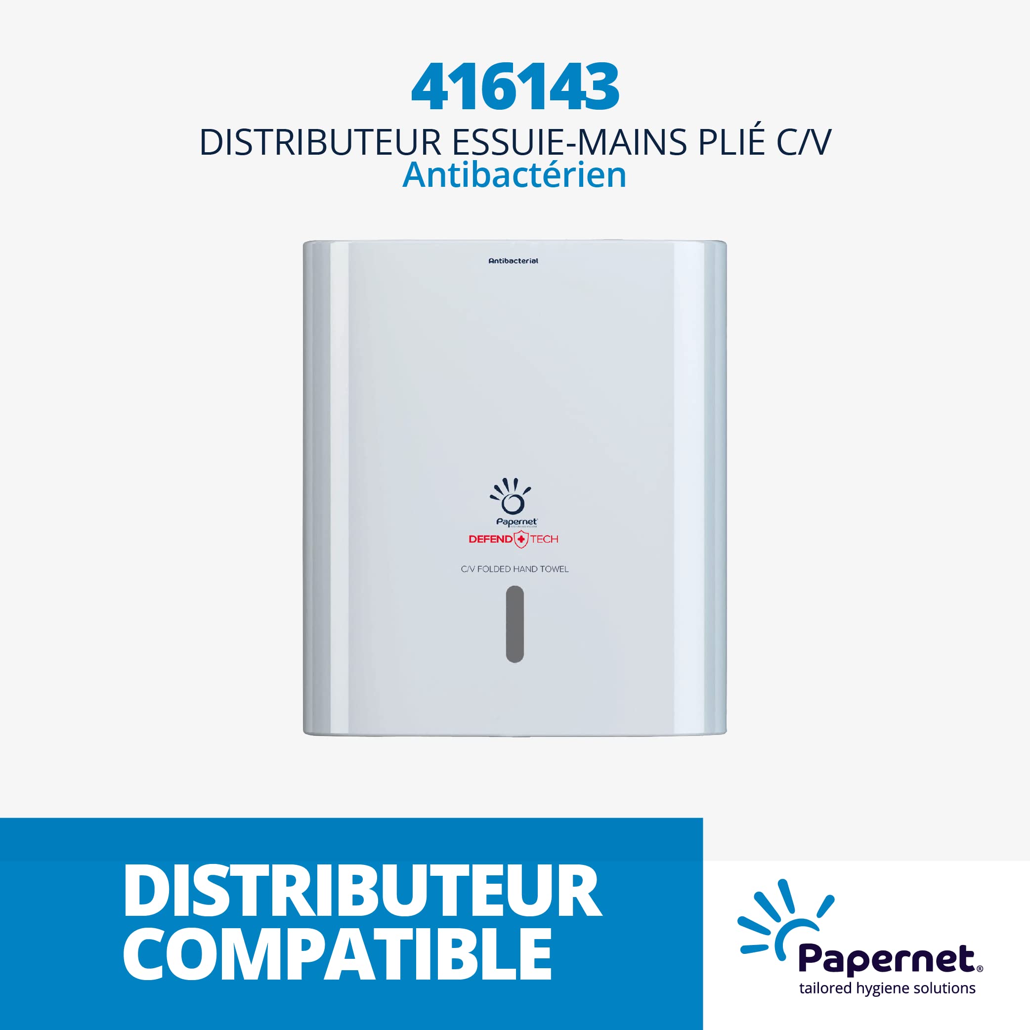 PAPERNET, Serviette pliée V 417820, serviettes en papier 2 plis avec formule antibactérienne, compatible avec distributeur antibactérien C/V 417204, 416143, 15 paquets pour 210 déchirures de 21 x 22