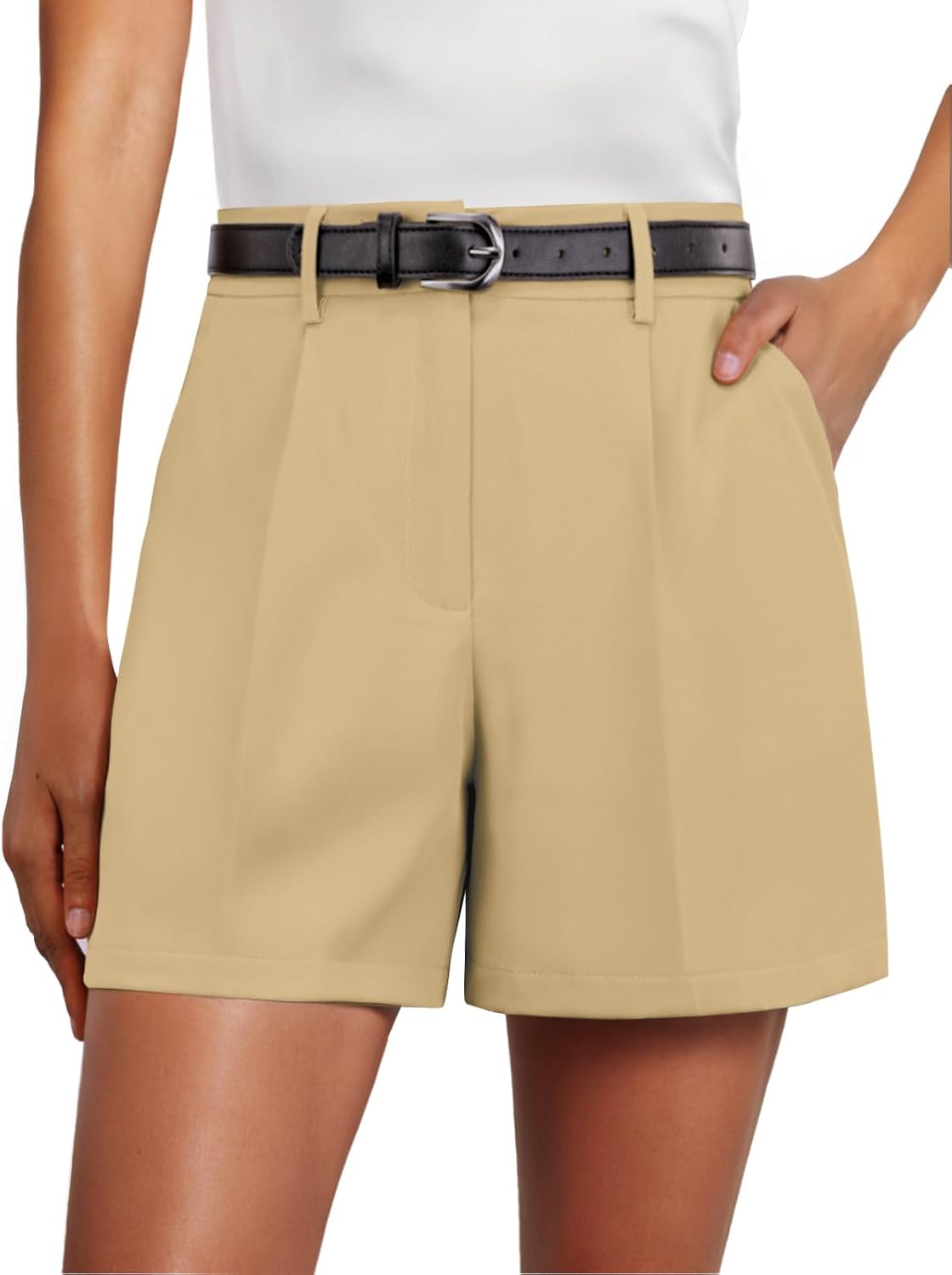 Feiersi Womens Shorts Dressy Casual Elastic Waisted Tailored Work Shorts with Pockets - Image 4