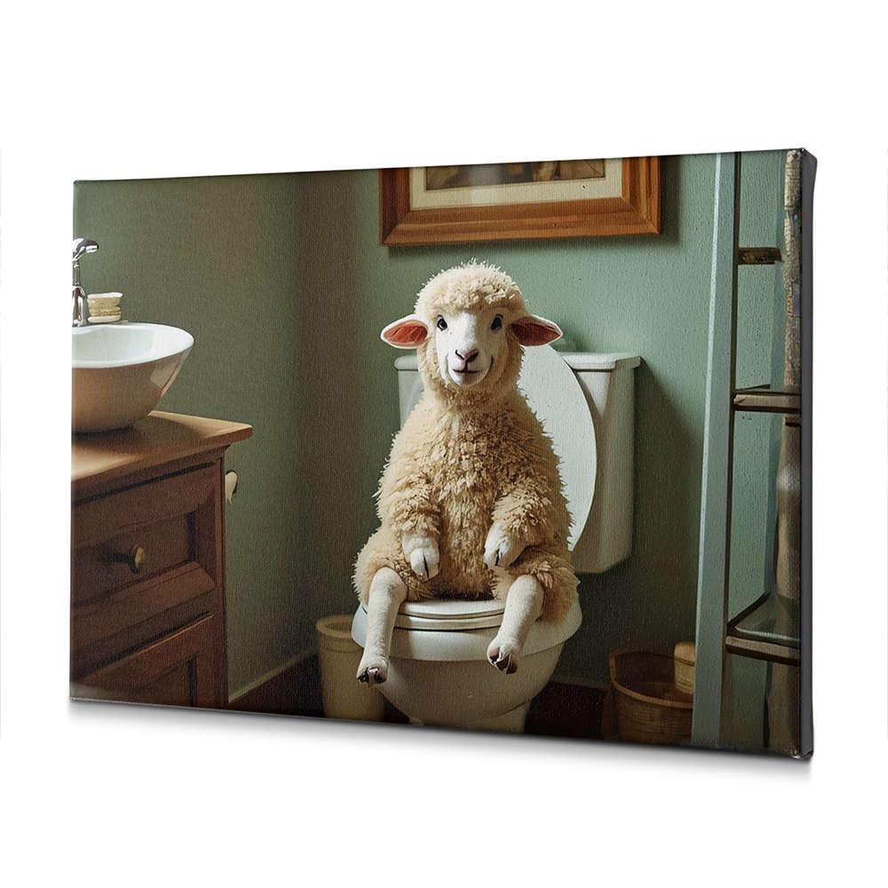 CBRT Decorazione da parete in stile casale con pecora seduta su un bagno in bagno, immagine decorativa da parete per il bagno Para Cuartos, 30 x 40 cm