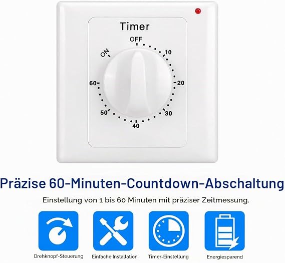 Countdown Timer Switch AC 220 V Min High Performance Pump Electronic Mechanical Countdown Control Timer Socket Time Switch 86 Panel (60 Minutes)